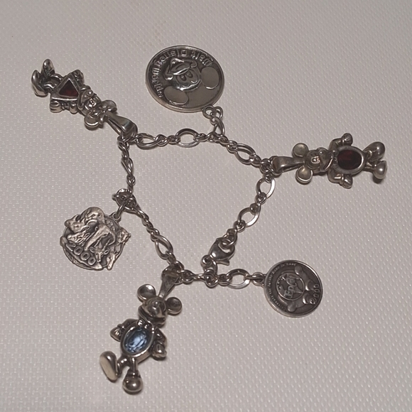 * Disney 925 Bracelet 5 Sterling Charms Epcot Mickey Mouse w/stones - Picture 1 of 6